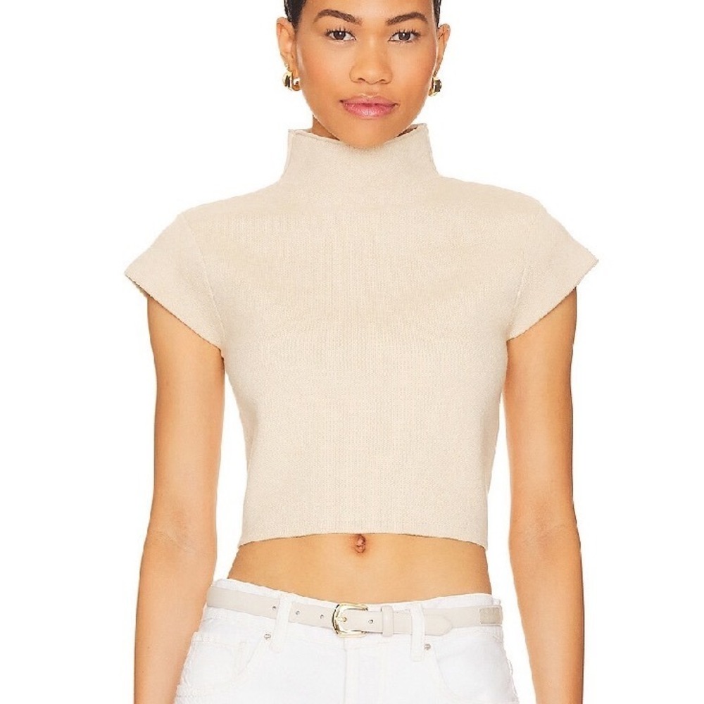 Line and Dot Women Tan Beige Mock Neck Sleeveless Knit Top LT4450L Size M
